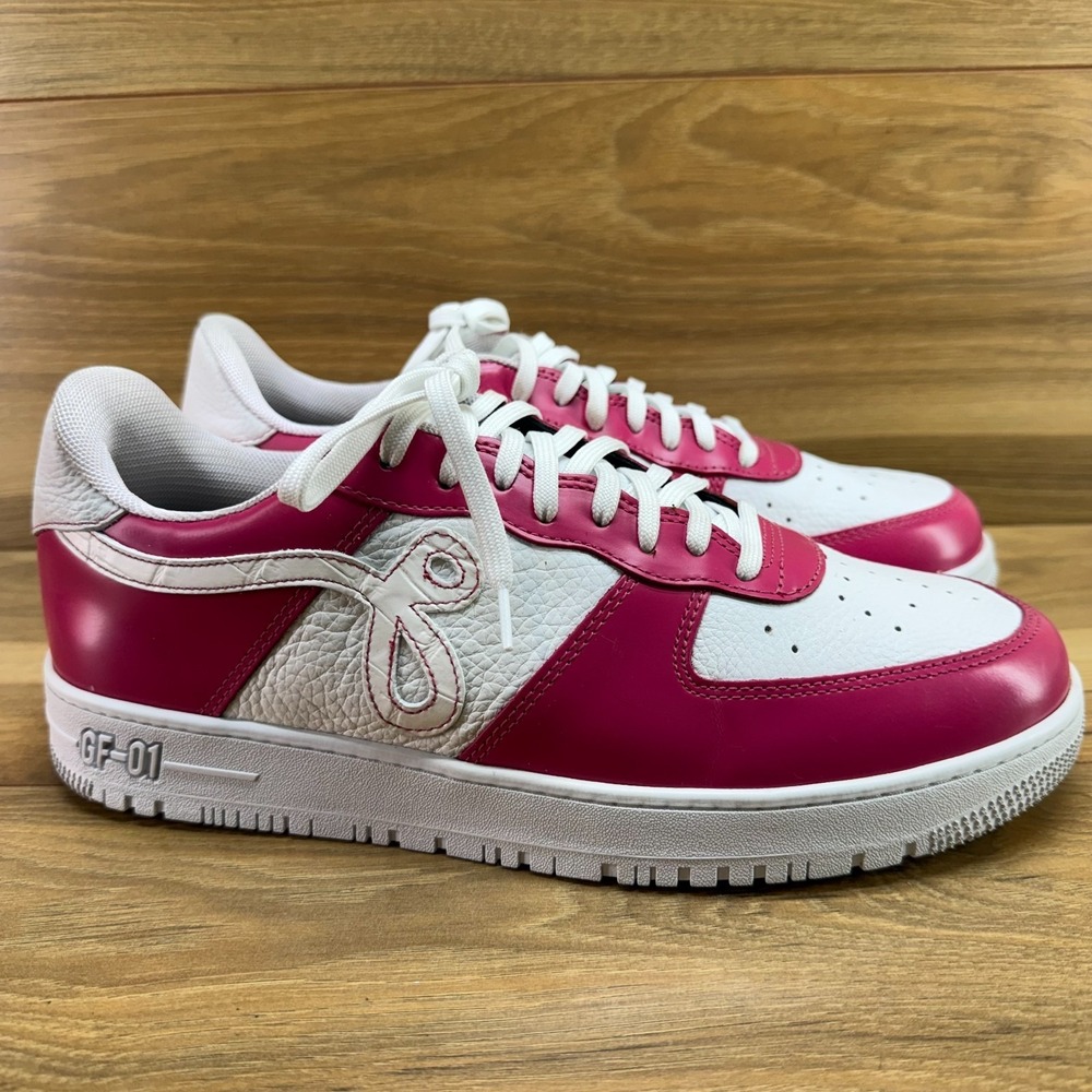 JOHN‎ GEIGER GF-01 White Pink Leather Mens 11 D Low Top Casual Sneakers